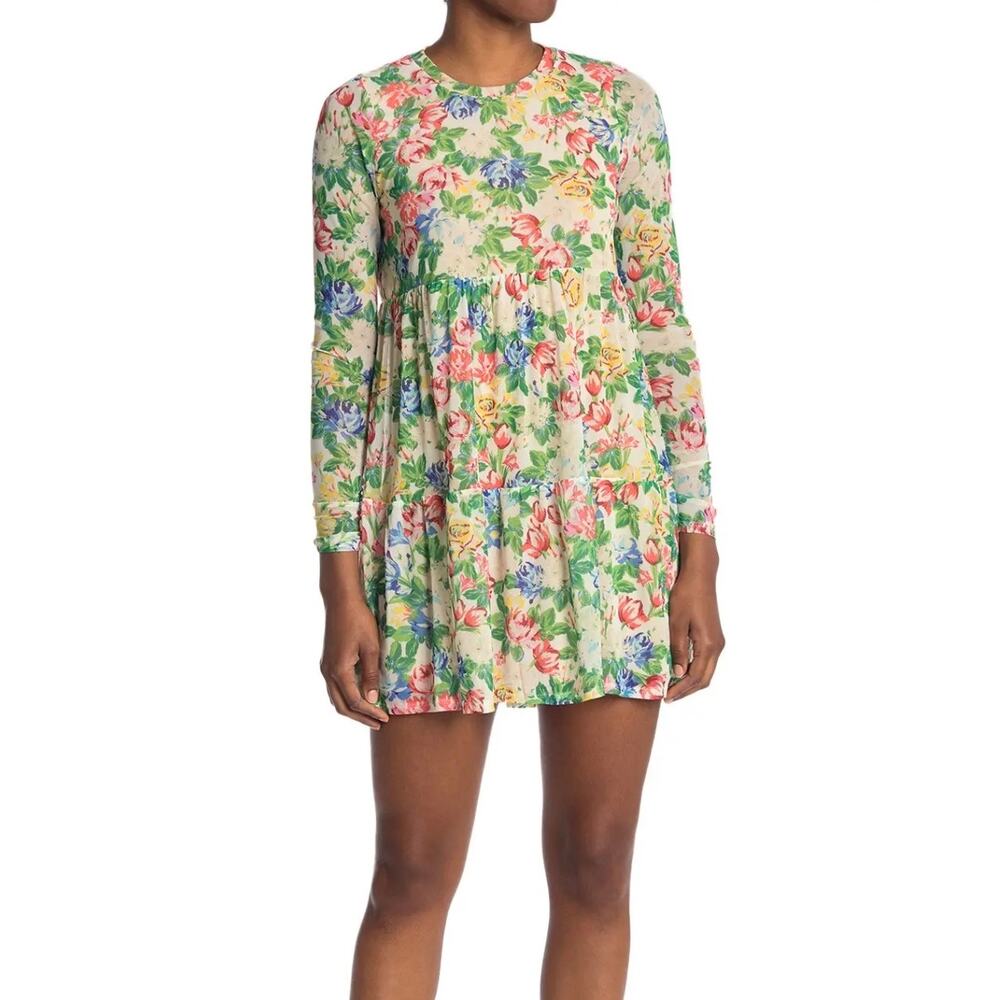 AFRM Floral Mesh Long Sleeve Dress XS